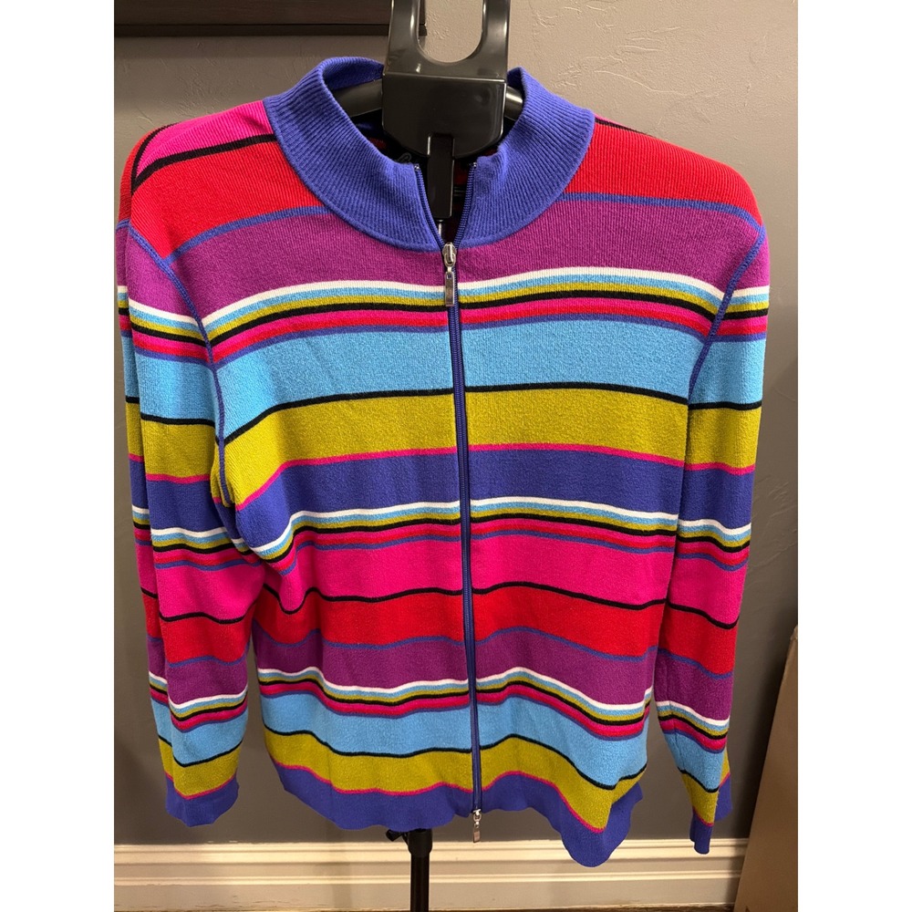 Blast Womens Multi Color Striped Full Zip Sweater Mock Neck Long Sleeve Large